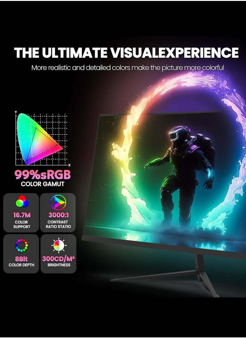 HILUKE - 27" Gaming Monitor, 2K QHD 2560x1440, 165Hz 1ms, Adaptive-Sync, Height Adjustable, Eye Care, DisplayPort, HDMI, Compatible Wall Mountable Installs-Black - Image 1