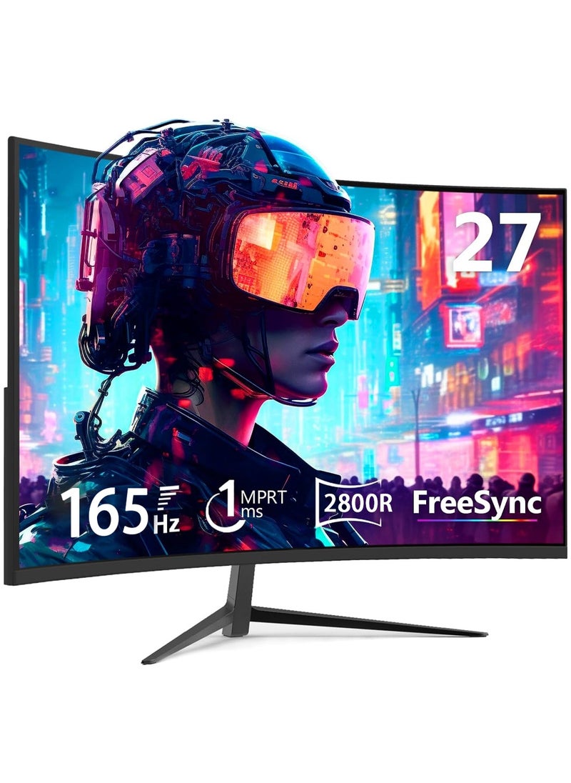 HILUKE - 27" Gaming Monitor, 2K QHD 2560x1440, 165Hz 1ms, Adaptive-Sync, Height Adjustable, Eye Care, DisplayPort, HDMI, Compatible Wall Mountable Installs-Black - Image 1