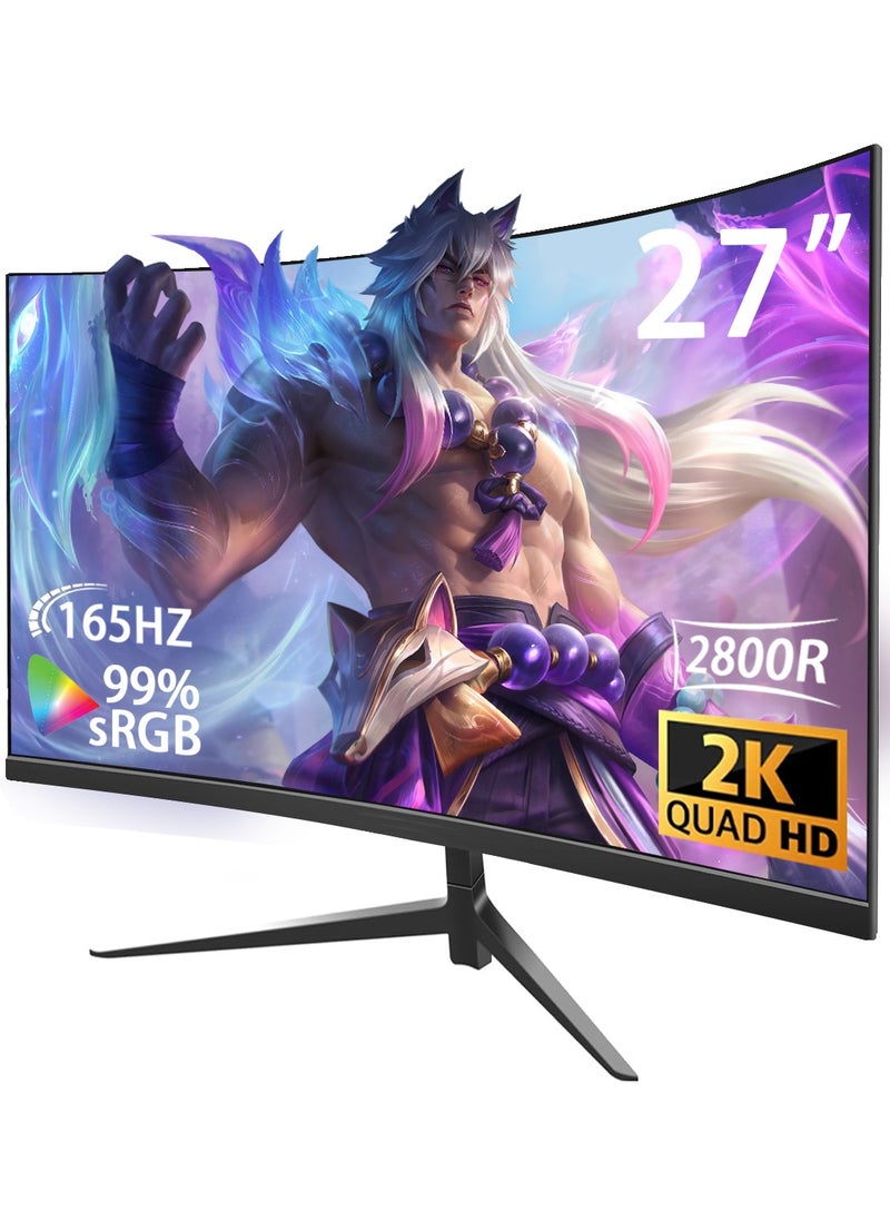 HILUKE - 27" Gaming Monitor, 2K QHD 2560x1440, 165Hz 1ms, Adaptive-Sync, Height Adjustable, Eye Care, DisplayPort, HDMI, Compatible Wall Mountable Installs-Black - Image 1