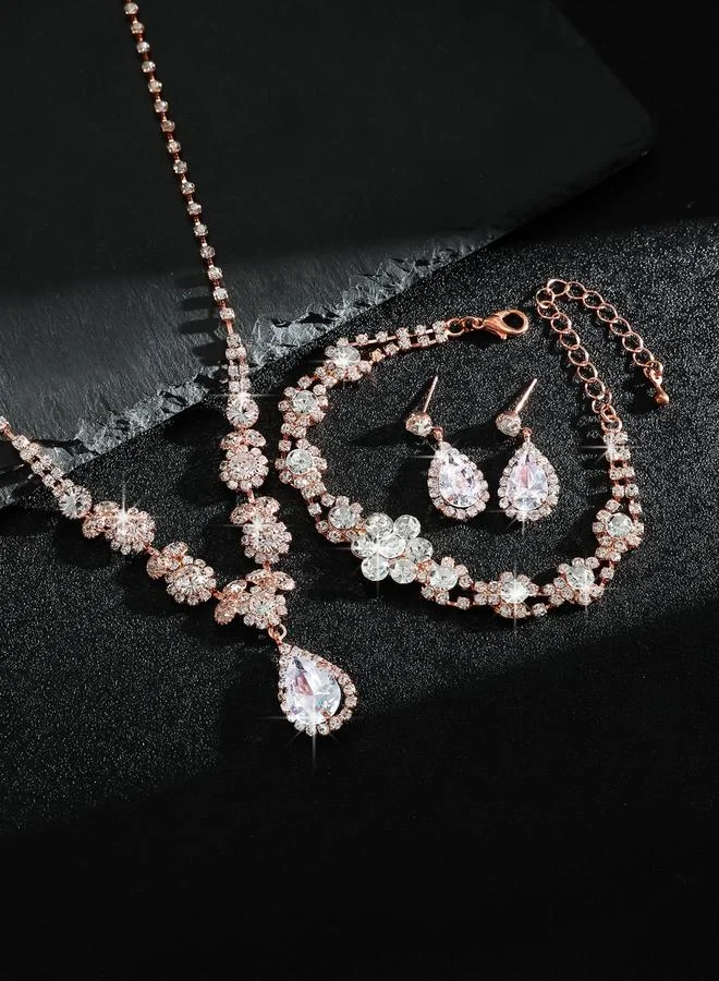 Take Two  Silver Rhinestone Embellished Necklace with Bracelet and Earrings Set for Women | Best Price UAE