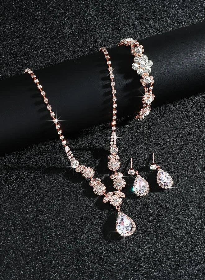 تايك تو طقم من عقد وسوار وأقراط مزين بالراين