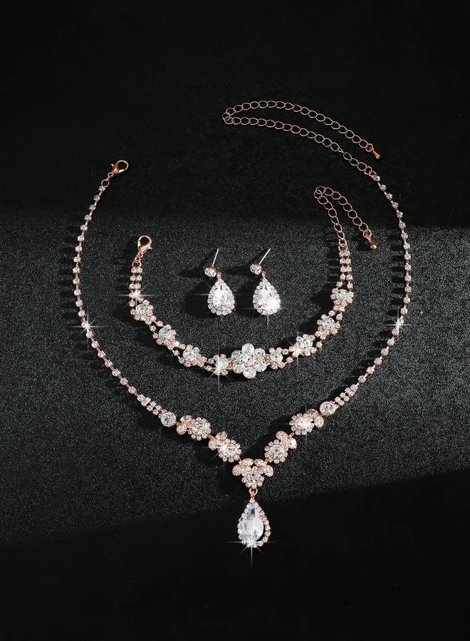 Take Two  Silver Rhinestone Embellished Necklace with Bracelet and Earrings Set for Women | Best Price UAE