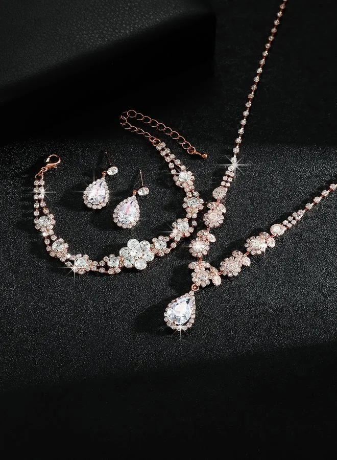 Take Two  Silver Rhinestone Embellished Necklace with Bracelet and Earrings Set for Women | Best Price UAE