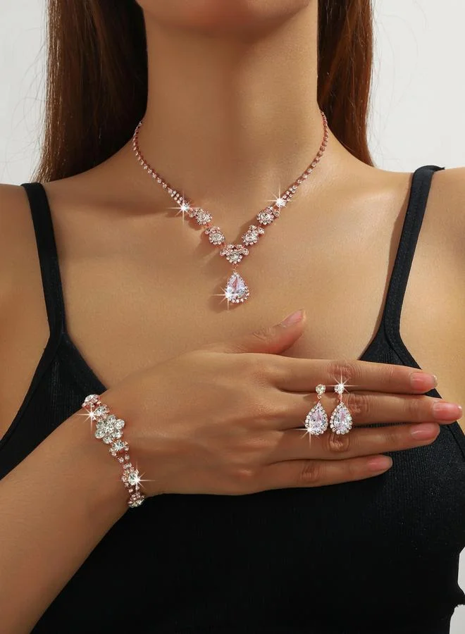 تايك تو طقم من عقد وسوار وأقراط مزين بالراين