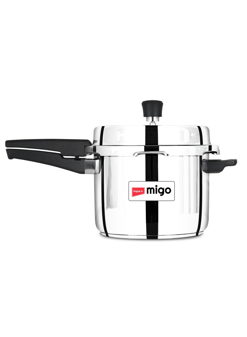 إمبكس قدر ضغط ستانلس ستيل Migo سعة 5 لتر | تصميم بغطاء خارجي | قاعدة متوافقة مع الحث الحراري | آمن ومتين للاستخدام على الغاز وأجهزة الحث الحراري | IFC 5SS - Image 1