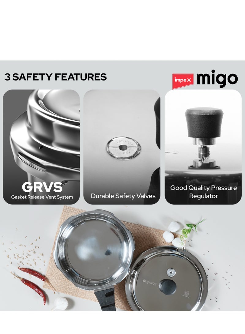 إمبكس قدر ضغط ستانلس ستيل Migo سعة 5 لتر | تصميم بغطاء خارجي | قاعدة متوافقة مع الحث الحراري | آمن ومتين للاستخدام على الغاز وأجهزة الحث الحراري | IFC 5SS - Image 3