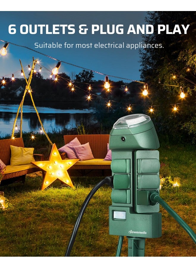 DEWENWILS Outdoor Power Strip Timer with Photocell, Yard Stake Timer Dusk to Dawn, Weatherproof Countdown Light Timer, 6 Outlets 10ft Cord Timer for Lights, Garden, 1875W/15A UL Listed - Image 4