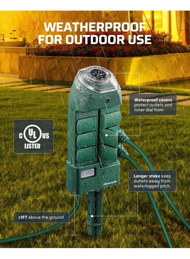 DEWENWILS Outdoor Power Strip Timer with Photocell, Yard Stake Timer Dusk to Dawn, Weatherproof Countdown Light Timer, 6 Outlets 10ft Cord Timer for Lights, Garden, 1875W/15A UL Listed - Image 5