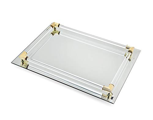 STUDIO SILVERSMITHS Mirror Tray Vanity Tray Serving Tray with Crystal Border - 9" x 14" - Image 3