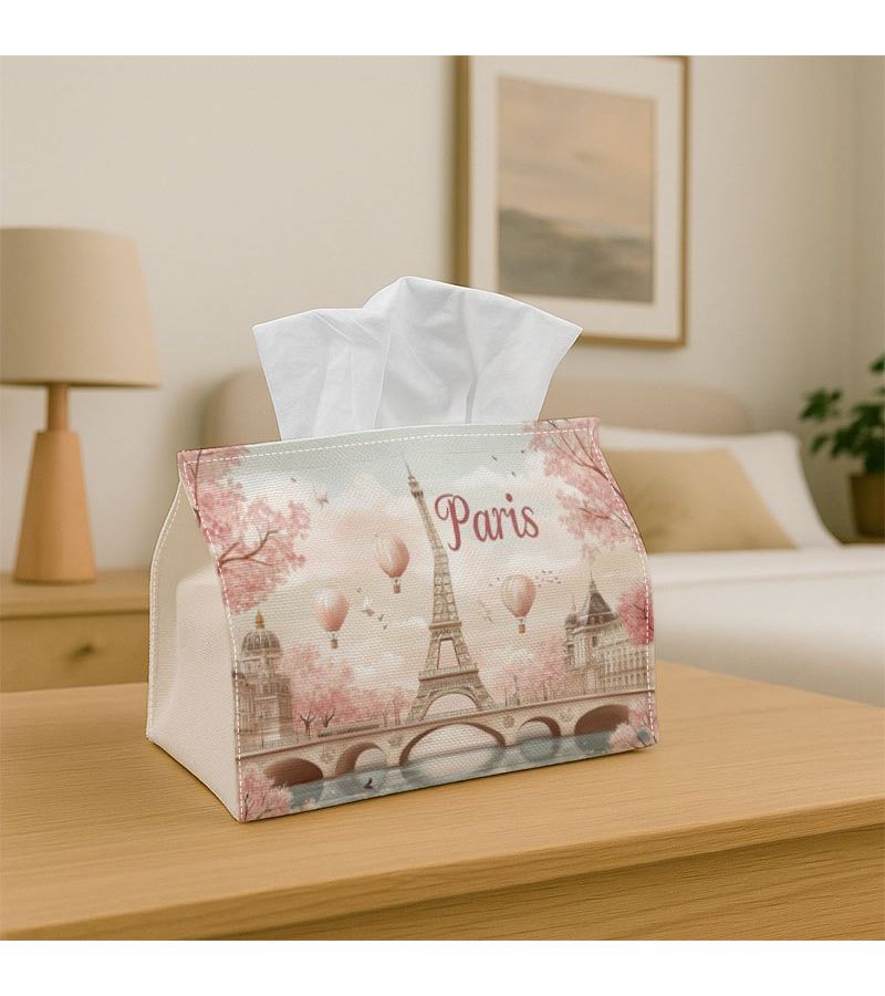 Vintage Parisian Tissue Box 18cm Eiffel Tower Pink Soft Warm for Home Party Car - Image 1