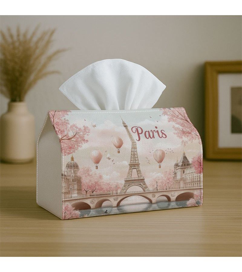 Vintage Parisian Tissue Box 18cm Eiffel Tower Pink Soft Warm for Home Party Car - Image 4