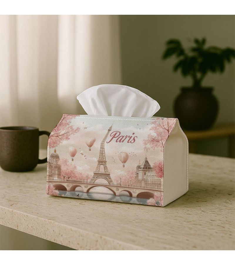 Vintage Parisian Tissue Box 18cm Eiffel Tower Pink Soft Warm for Home Party Car - Image 2