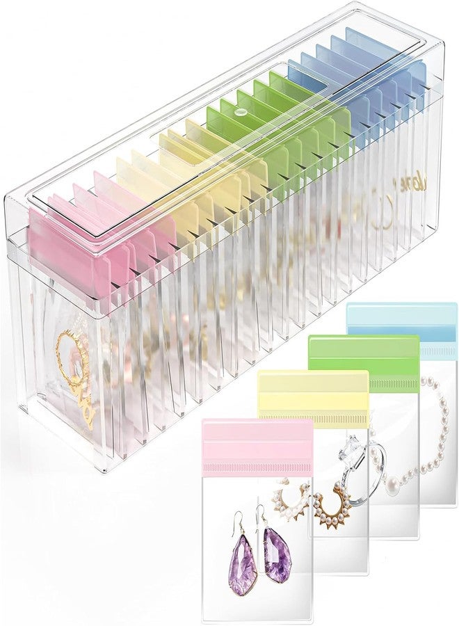 LOOKMINT Acrylic Jewelry Box Organizer, Clear Storage Jewelry Case with 20 Portable Anti Tarnish Jewelry Bags for Rings/Earrings/Necklaces, Good Gift for Women Girls(Clear) - Image 1