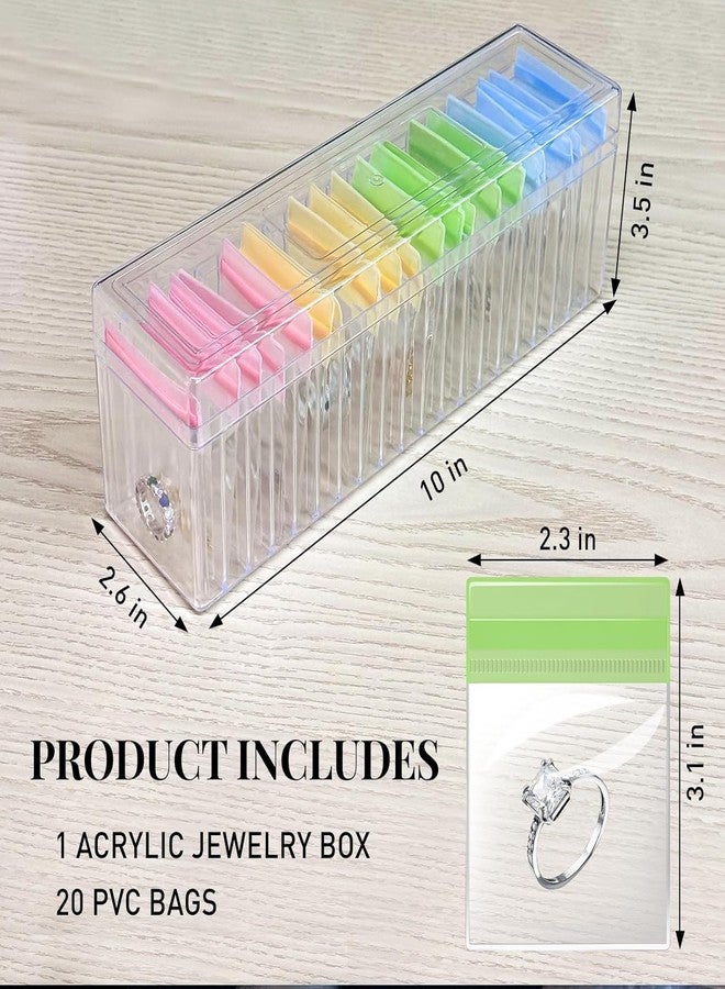 LOOKMINT Acrylic Jewelry Box Organizer, Clear Storage Jewelry Case with 20 Portable Anti Tarnish Jewelry Bags for Rings/Earrings/Necklaces, Good Gift for Women Girls(Clear) - Image 2