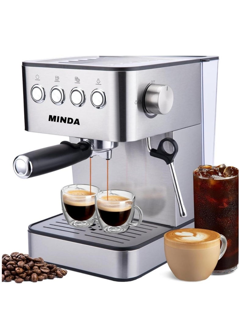 Minda Espresso Coffee Machines, Professional Espresso Machine with Steam Milk Frother Cappuccino & Latte & Americano, Stainless Steel Coffee Espresso Maker for Home with 60.8oz Removable Water Tank - Image 1