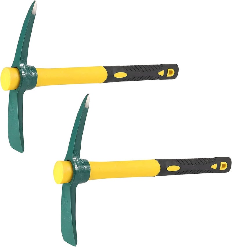 ZOENHOU 2 PCS 15 x 10 Inch Garden Pick, Heavy Duty Cutter Mattock Hoe with Fiberglass Handle, Pick Axes for Digging Stumpy Flower Beds - Image 1