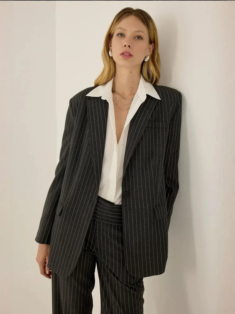 Hiccup Grey Reece Pin Stripe Blazer for Women | Best Price UAE