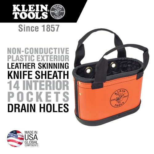 Klein Tools 5144HBS HardBody Bucket Oval Tool Bucket Organizer with Knife Sheath and 14 Other Pockets OrangeBlack - Image 3