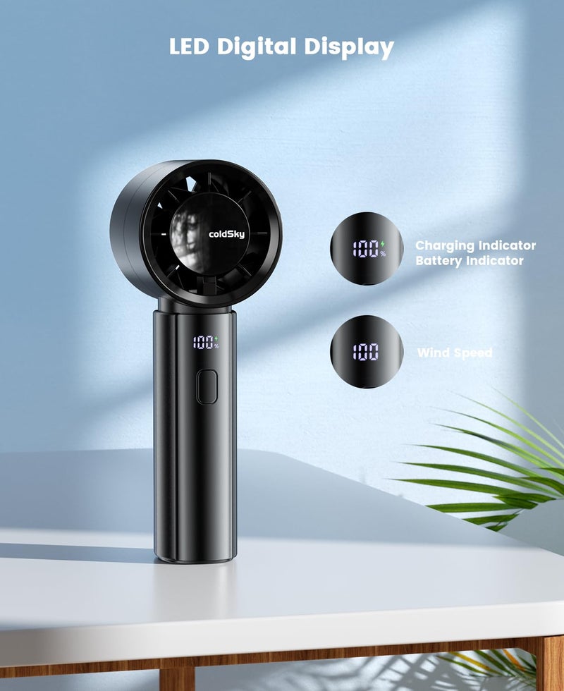 coldSky Portable Handheld Turbo Fan, 4000mAh Rechargeable High Speed Personal Fan With 5 Speeds, Small Cooling Fans With Digital Display For Women Outdoor, Travel, Vacation - Image 5