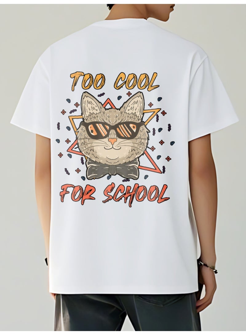 Men's 100% Cotton Short Sleeve T-Shirt with "Too Cool For School" Cat Print - Image 3