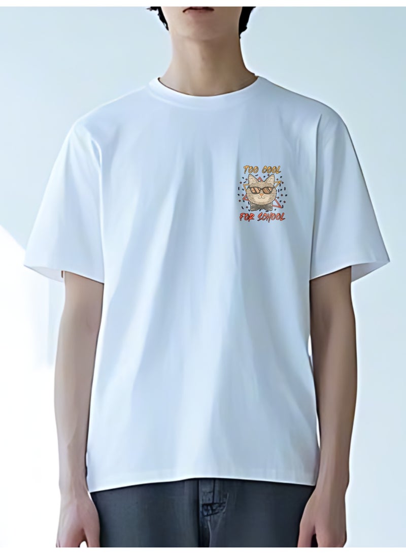 Men's 100% Cotton Short Sleeve T-Shirt with "Too Cool For School" Cat Print - Image 4