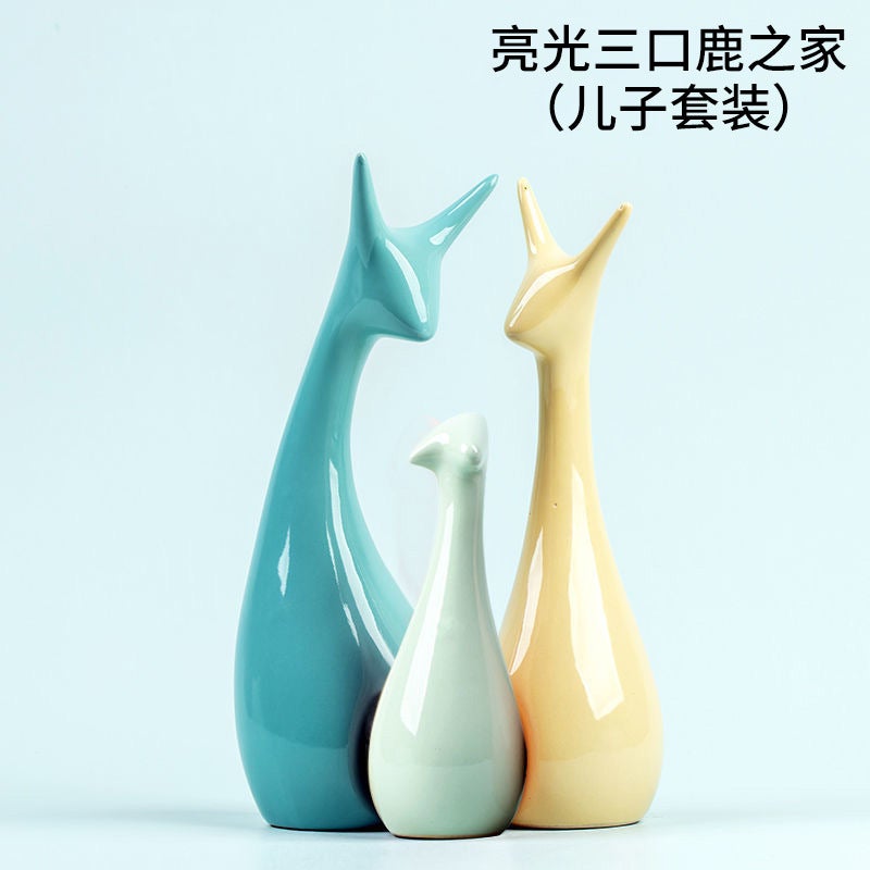 Honghe Living Room Decorations, Home Sideboard, Wine Cabinet Decorations, Ceramic Crafts, Small Gifts, Blue And White Porcelain Deer Ornaments - Image 1