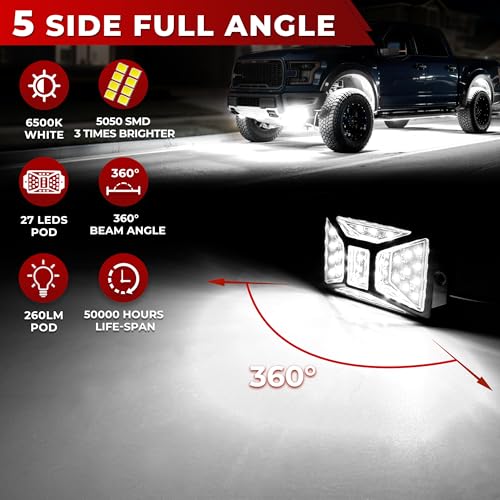 DITRIO 12 Pods 324 LED Pure White Rock Lights Kit with Switch Wiring Harness 6500K 5050 SMD LED Underglow Lights IP67 Waterproof Plug Play Rock Lights for Trucks Pickup Offroad ATV UTV SUVPatented - Image 3