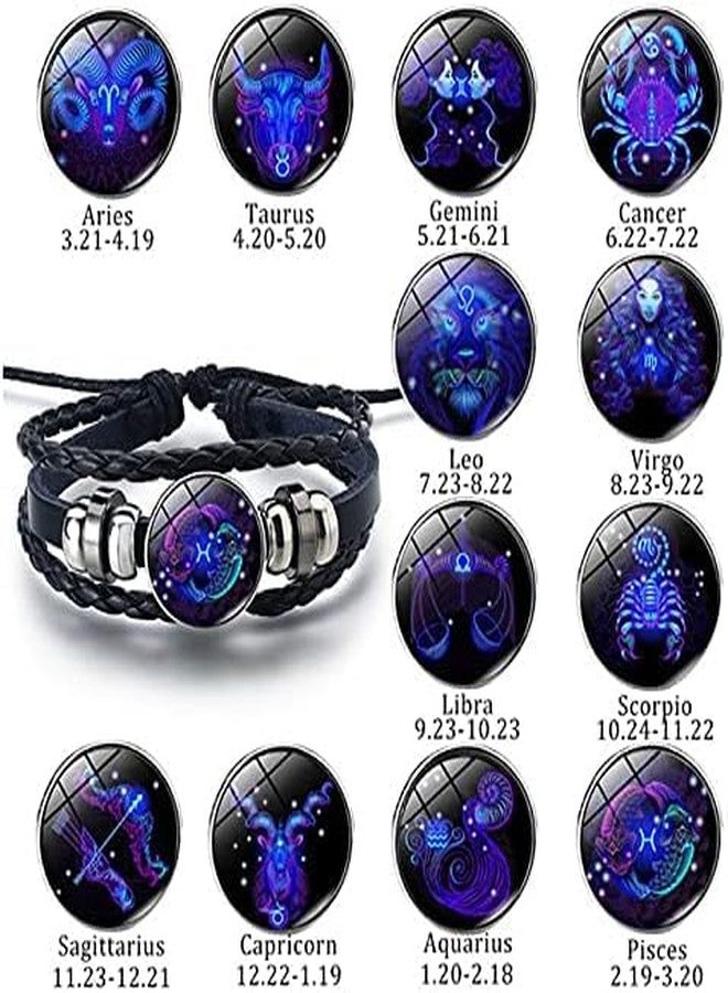 LAZYwindow Zodiac Constellation Bracelets - कुंभ राशि - Aquarius Signs Guardian Fluorescent Woven Leather Bracelet for Women & Men (Pack of 2) - Image 2