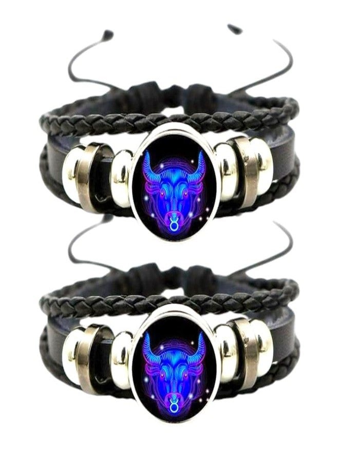 LAZYwindow Zodiac Constellation Bracelets - कुंभ राशि - Aquarius Signs Guardian Fluorescent Woven Leather Bracelet for Women & Men (Pack of 2) - Image 1