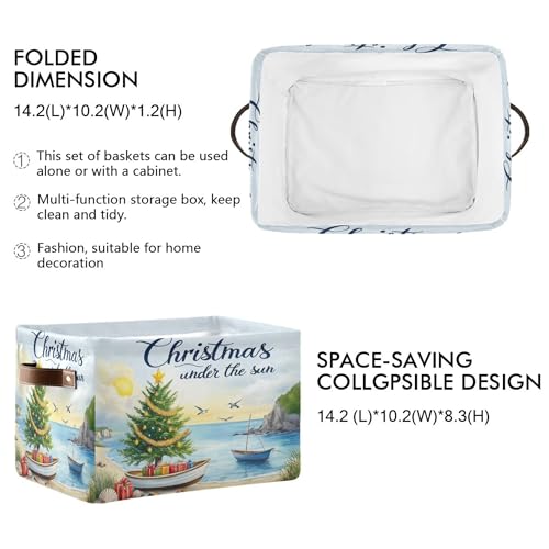 Wamika Christmas Beach Time Storage Basket with Waterproof Liner and PU Handles Xmas Tree Summer Theme Storage Bins Boxes 142 Collapsible Decorative Organizer Baskets for Bedroom Closet Office 1 Pack - Image 3