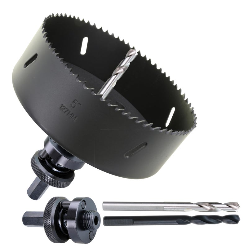 PLG2SUPT 5 HSS Bi Metal Hole Saw Cutter for Wood Drywall Plastic Aluminum Mild Steel Iron Metal Stainless Steel Heavy Duty Hole Saw Bit with Arbor