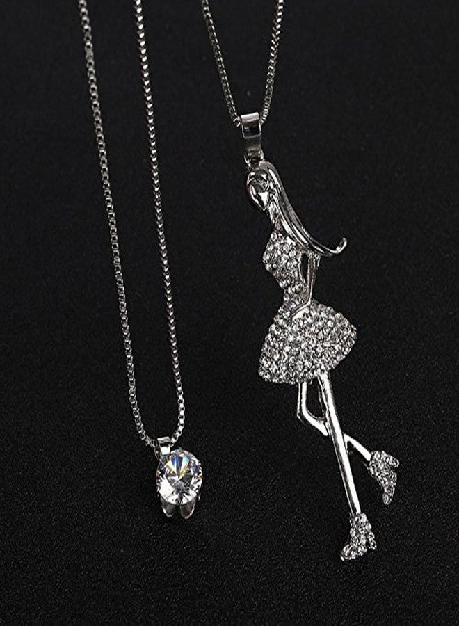 Shining Diva Valentine Gift by Shining Diva DANCING ANGEL Crystal Long Chain Pendant Necklace For Girls and Women | Valentine Gifts for Girlfriend, Wife, Gift for Her(Silver)(vg8150np) - Image 3