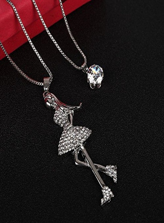 Shining Diva Valentine Gift by Shining Diva DANCING ANGEL Crystal Long Chain Pendant Necklace For Girls and Women | Valentine Gifts for Girlfriend, Wife, Gift for Her(Silver)(vg8150np) - Image 4