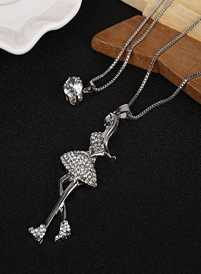 Shining Diva Valentine Gift by Shining Diva DANCING ANGEL Crystal Long Chain Pendant Necklace For Girls and Women | Valentine Gifts for Girlfriend, Wife, Gift for Her(Silver)(vg8150np) - Image 5