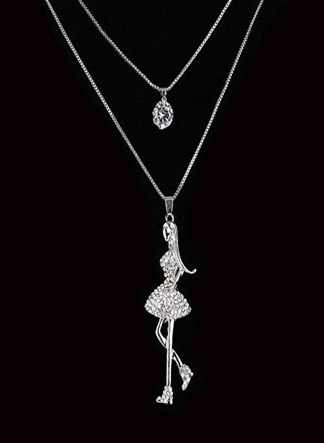 Shining Diva Valentine Gift by Shining Diva DANCING ANGEL Crystal Long Chain Pendant Necklace For Girls and Women | Valentine Gifts for Girlfriend, Wife, Gift for Her(Silver)(vg8150np) - Image 2