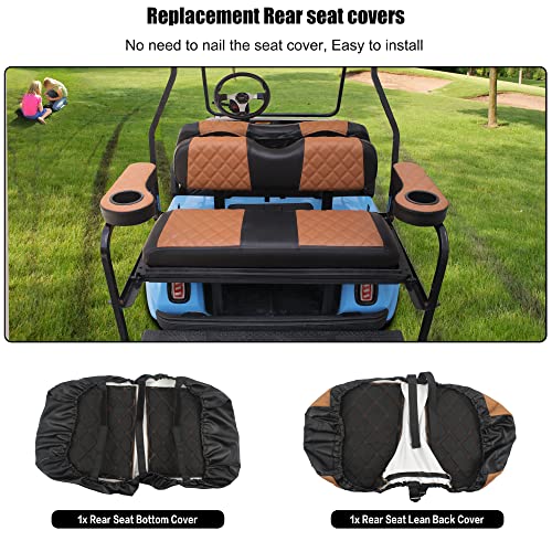 NOKINS Golf Cart Seat Covers Fit Club Car Precedent/DS/EZGO RXV/TXT/Yamaha Drive Aftermarket Standard Rear Seat Cushion, No Stapler, Multiple Colors&Breathable (Brown&Black) - Image 2