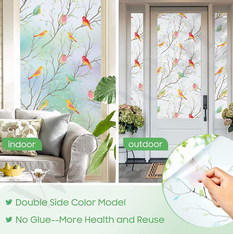 WISDOM Window Glass Decorative Frosted Film for Heat Control, Self Adhesive (12" x 96", Birds Frosted) - Image 4