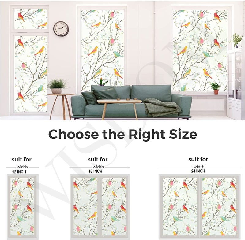 WISDOM Window Glass Decorative Frosted Film for Heat Control, Self Adhesive (12" x 96", Birds Frosted) - Image 3