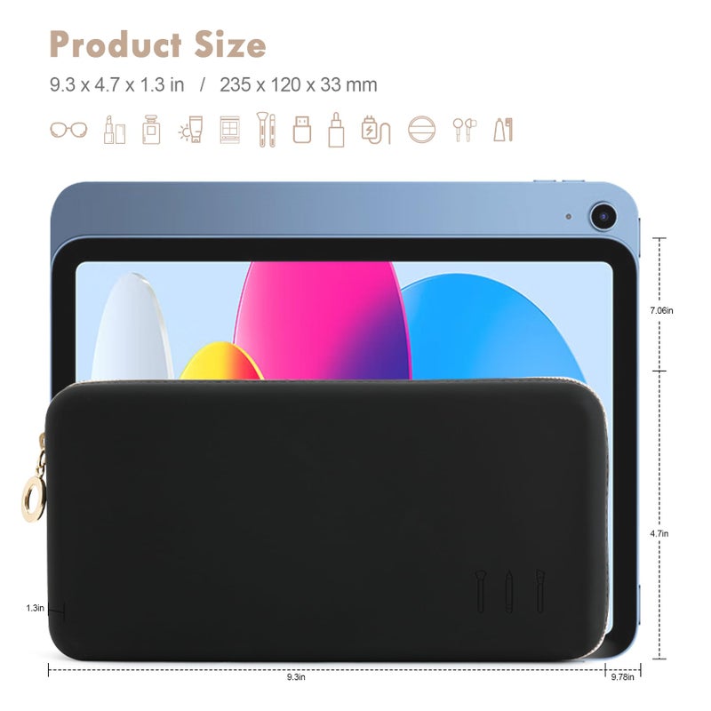 FVION Zipper Makeup Brushes Bag For Travel, Large Silicone Makeup Brush Holder, Make Up Brushes Pouch Case for Makeup Tools - Black - Image 3