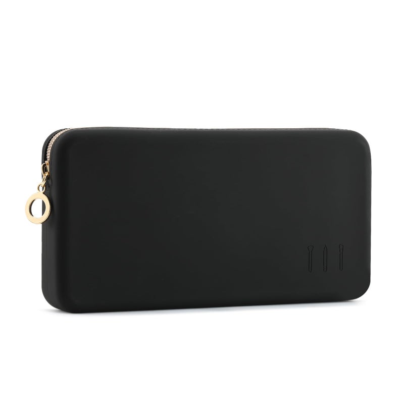 FVION Zipper Makeup Brushes Bag For Travel, Large Silicone Makeup Brush Holder, Make Up Brushes Pouch Case for Makeup Tools - Black - Image 1
