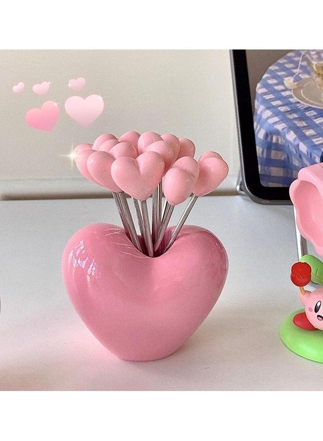 هومستر مجموعة من 10 شوك فواكه من الفولاذ المقاوم للصدأ و 1 حامل للحب الوردي، شوك فواكه شوك سلطة معكات غذائية - Image 1