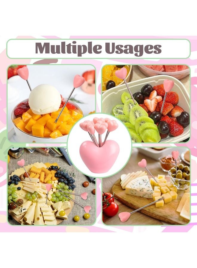 هومستر مجموعة من 10 شوك فواكه من الفولاذ المقاوم للصدأ و 1 حامل للحب الوردي، شوك فواكه شوك سلطة معكات غذائية - Image 3