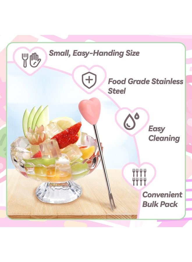 هومستر مجموعة من 10 شوك فواكه من الفولاذ المقاوم للصدأ و 1 حامل للحب الوردي، شوك فواكه شوك سلطة معكات غذائية - Image 5