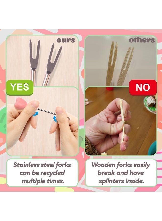 هومستر مجموعة من 10 شوك فواكه من الفولاذ المقاوم للصدأ و 1 حامل للحب الوردي، شوك فواكه شوك سلطة معكات غذائية - Image 4