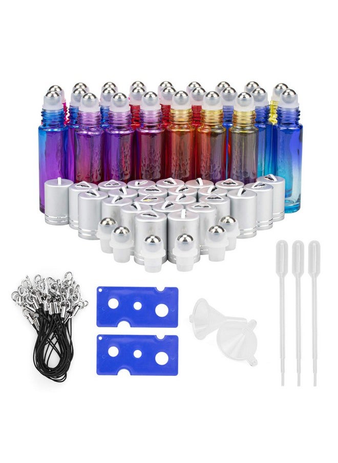 Foraineam 24 Pack 10Ml Roller Bottles Gradient Color Glass Essential Oil Roller Bottle With Stainless Steel Roller Ball And Silver Hanging Lid  - Image 1