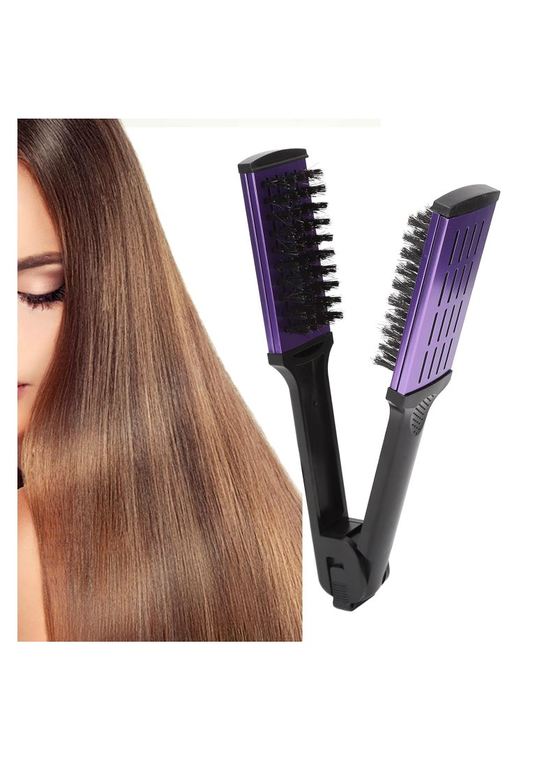 SYOSI Hair Straightener Brush  Anti-static Dual-Brush Comb Double Sided Brush Hair Straightening Comb Tool Splint V-Shape Tools Hair Detangler Brush Hair Styling Tool For Reduce Split Ends  - Image 1