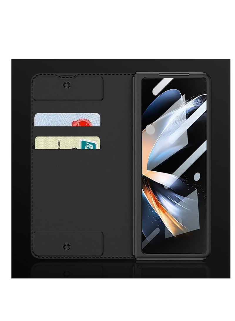 SYOSI fit for Galaxy Z Fold 4 Leather Case with S Pen Holder Built-in Screen Protector Military Armor Cases Full Body Anti-Scratch Hard Slim Cover Samsung 5G (Black) - Image 4