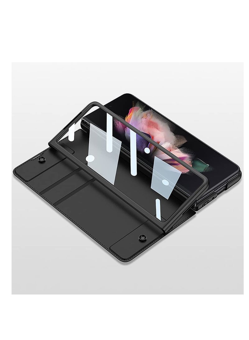SYOSI fit for Galaxy Z Fold 4 Leather Case with S Pen Holder Built-in Screen Protector Military Armor Cases Full Body Anti-Scratch Hard Slim Cover Samsung 5G (Black) - Image 2