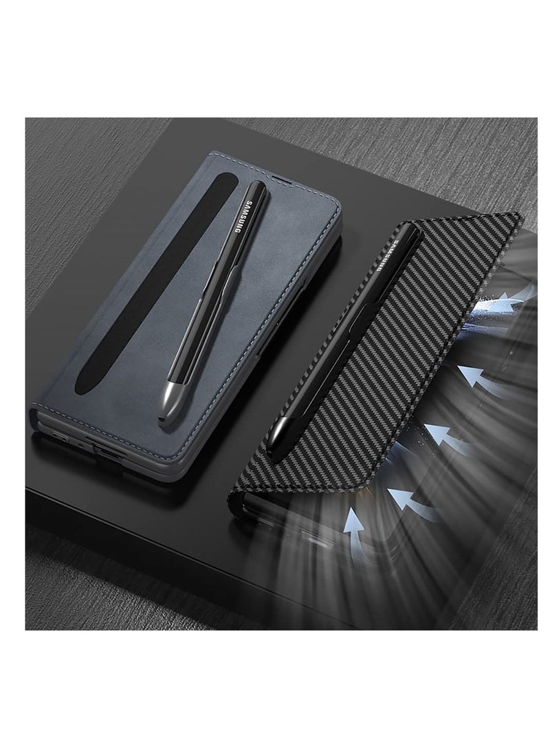 SYOSI fit for Galaxy Z Fold 4 Leather Case with S Pen Holder Built-in Screen Protector Military Armor Cases Full Body Anti-Scratch Hard Slim Cover Samsung 5G (Black) - Image 5