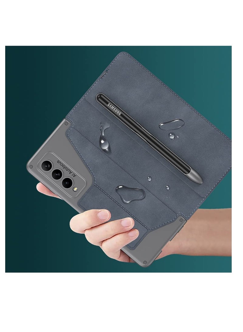 SYOSI fit for Galaxy Z Fold 4 Leather Case with S Pen Holder Built-in Screen Protector Military Armor Cases Full Body Anti-Scratch Hard Slim Cover Samsung 5G (Black) - Image 3